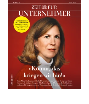 Cover der Zeitschrift "Zeit für Unternehmer" aus April 2023, mit einem Porträt von Anne-Marie Graf von Sobernheim, die über unternehmerische Herausforderungen spricht.